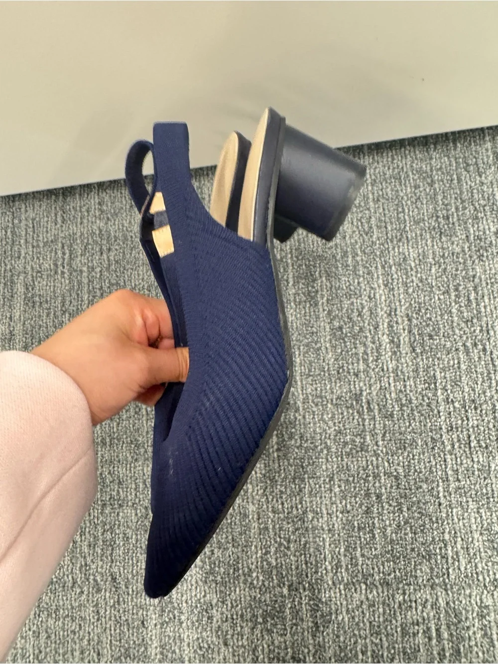 Navy Pointed Knit Slingback Heels